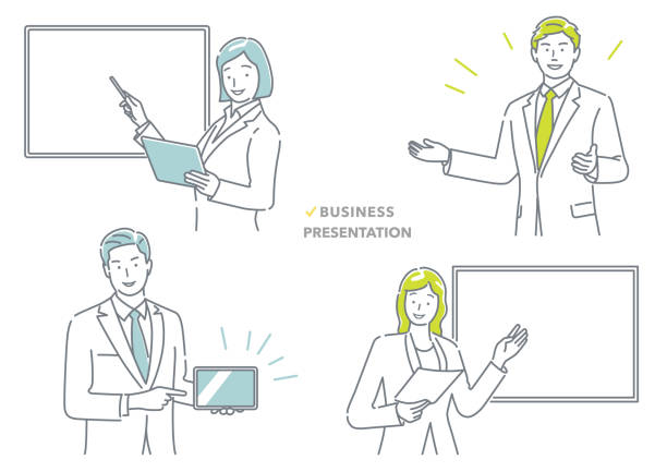 Business People Making A Presentation, Vector Illustration Set. Easy To Use Illustration Isolated On A White Background.